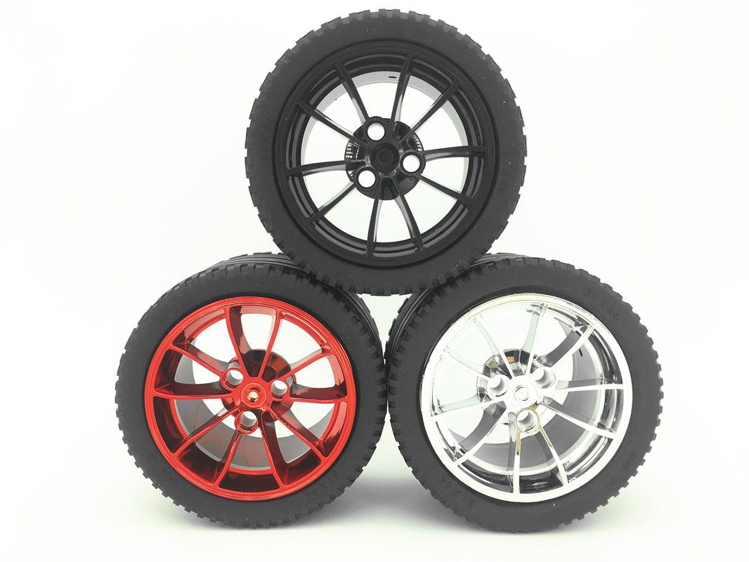 Large Chrome Technic Racing Wheel and Tire Set - 81.6mm