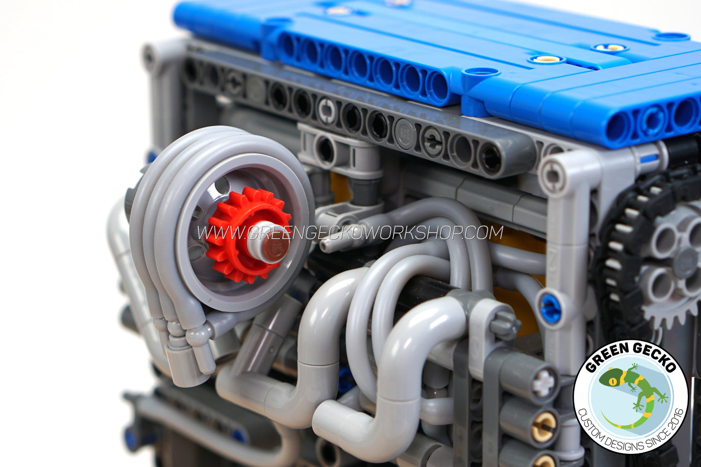 Complete Kit - Inline 4 Cylinder Turbo Lego Pneumatic Engine - Switchless 2000RPM + FREE 5 Speed Gearbox!