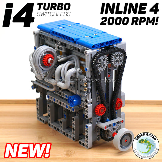 Complete Kit - Inline 4 Cylinder Turbo Lego Pneumatic Engine - Switchless 2000RPM + FREE 5 Speed Gearbox!